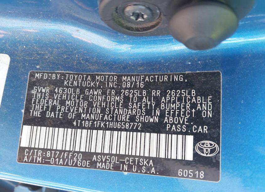 Photo 9 of 2017 Toyota Camry SE (VIN 4T1BF1FK1HU658772)