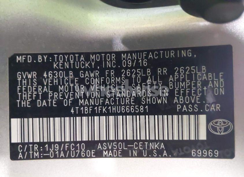 Photo 9 of 2017 Toyota Camry LE (VIN 4T1BF1FK1HU666581)
