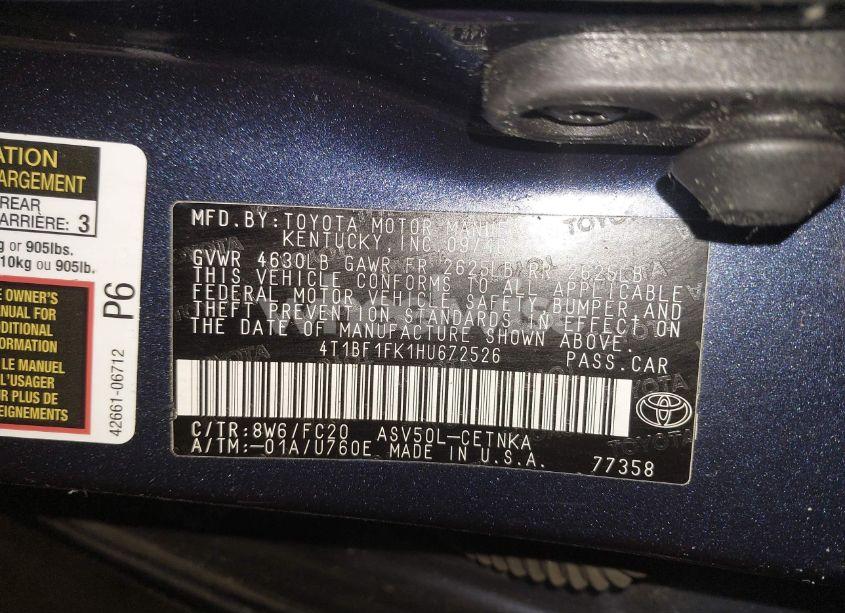 Photo 9 of 2017 Toyota Camry LE (VIN 4T1BF1FK1HU672526)