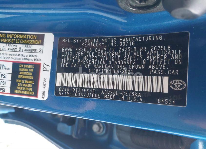 Photo 9 of 2017 Toyota Camry SE (VIN 4T1BF1FK1HU678021)