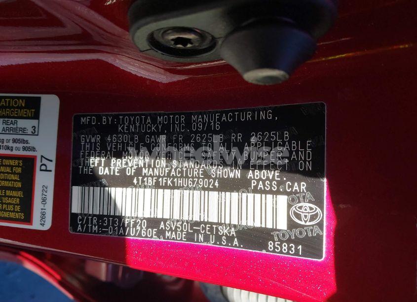 Photo 9 of 2017 Toyota Camry SE (VIN 4T1BF1FK1HU679024)