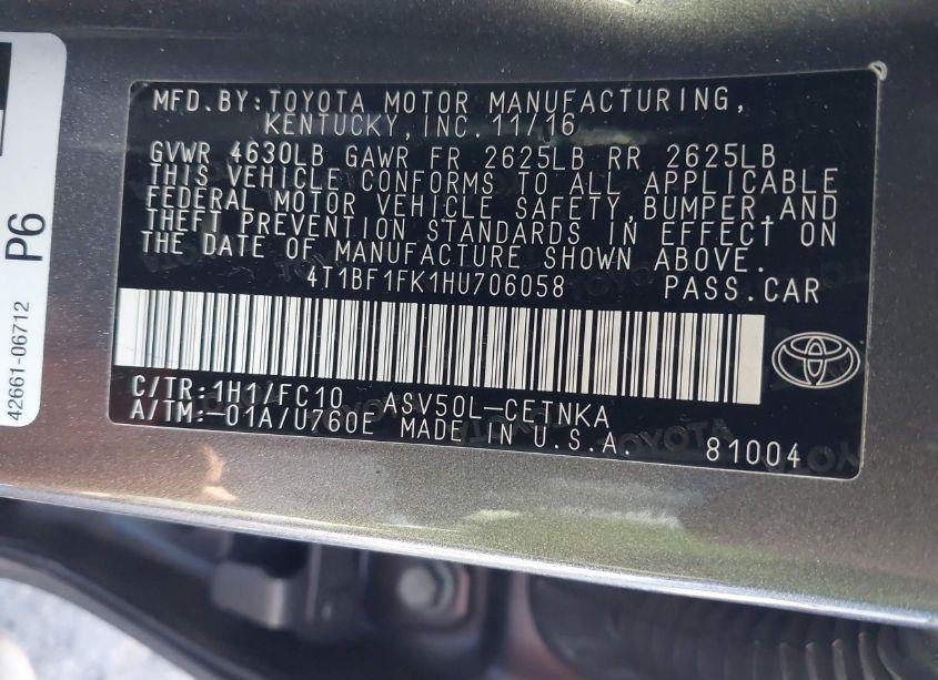 Photo 9 of 2017 Toyota Camry LE (VIN 4T1BF1FK1HU706058)