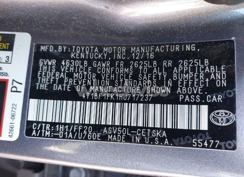 Photo 9 of 2017 Toyota Camry SE (VIN 4T1BF1FK1HU717237)