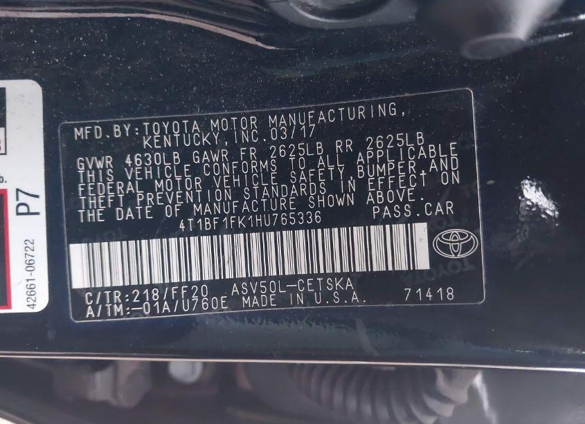 Photo 9 of 2017 Toyota Camry SE (VIN 4T1BF1FK1HU765336)