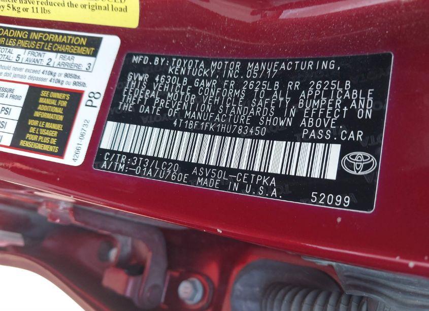 Photo 9 of 2017 Toyota Camry XSE (VIN 4T1BF1FK1HU783450)