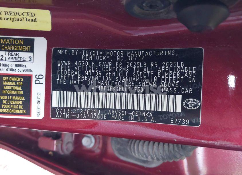 Photo 9 of 2017 Toyota Camry LE (VIN 4T1BF1FK1HU811750)