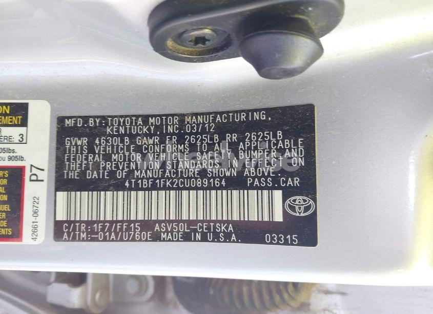 Photo 9 of 2012 Toyota Camry SE (VIN 4T1BF1FK2CU089164)