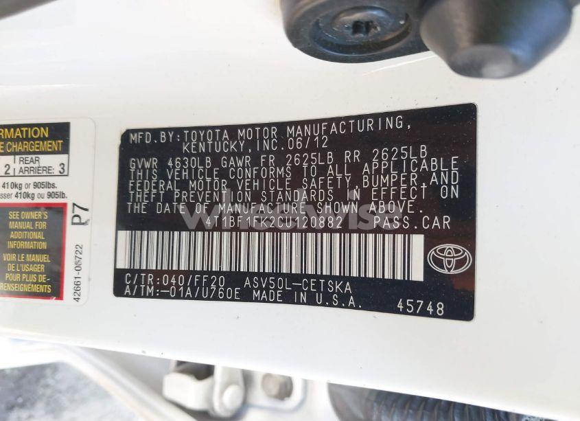 Photo 9 of 2012 Toyota Camry SE (VIN 4T1BF1FK2CU120882)
