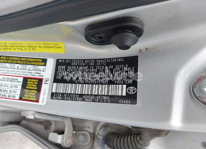 Photo 9 of 2012 Toyota Camry LE (VIN 4T1BF1FK2CU127895)