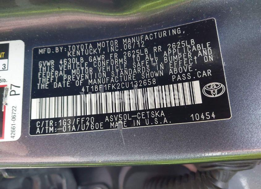 Photo 9 of 2012 Toyota Camry SE (VIN 4T1BF1FK2CU132658)