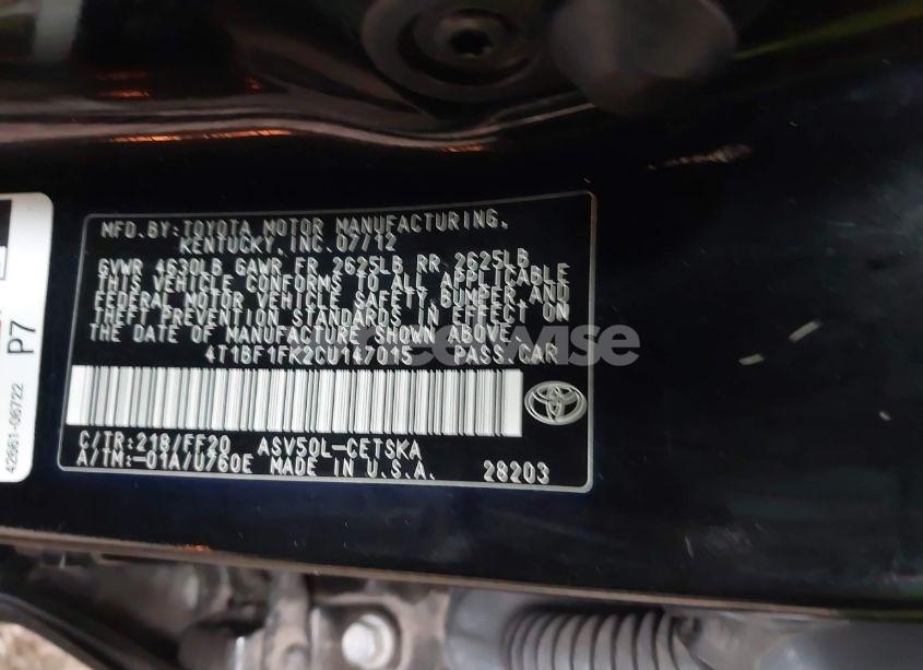 Photo 9 of 2012 Toyota Camry SE (VIN 4T1BF1FK2CU147015)