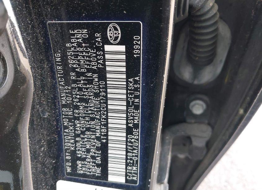 Photo 9 of 2012 Toyota Camry SE (VIN 4T1BF1FK2CU179110)