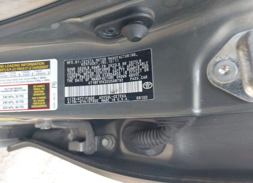 Photo 9 of 2012 Toyota Camry L (VIN 4T1BF1FK2CU508792)