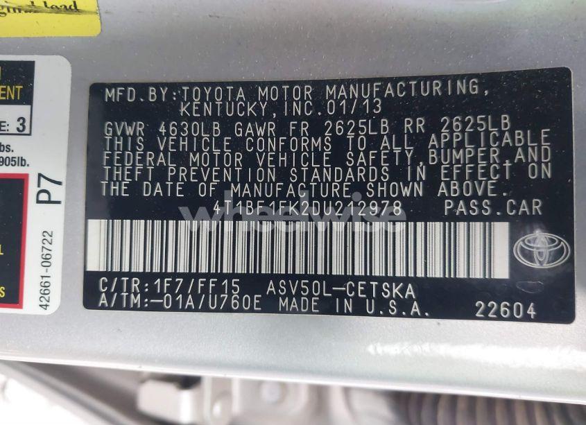 Photo 9 of 2013 Toyota Camry SE (VIN 4T1BF1FK2DU212978)