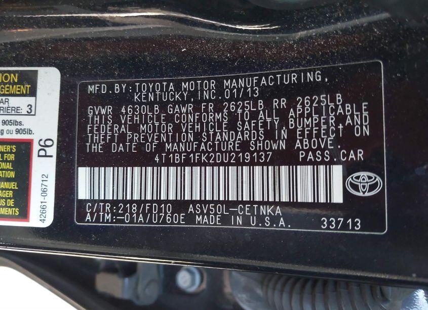 Photo 9 of 2013 Toyota Camry LE (VIN 4T1BF1FK2DU219137)