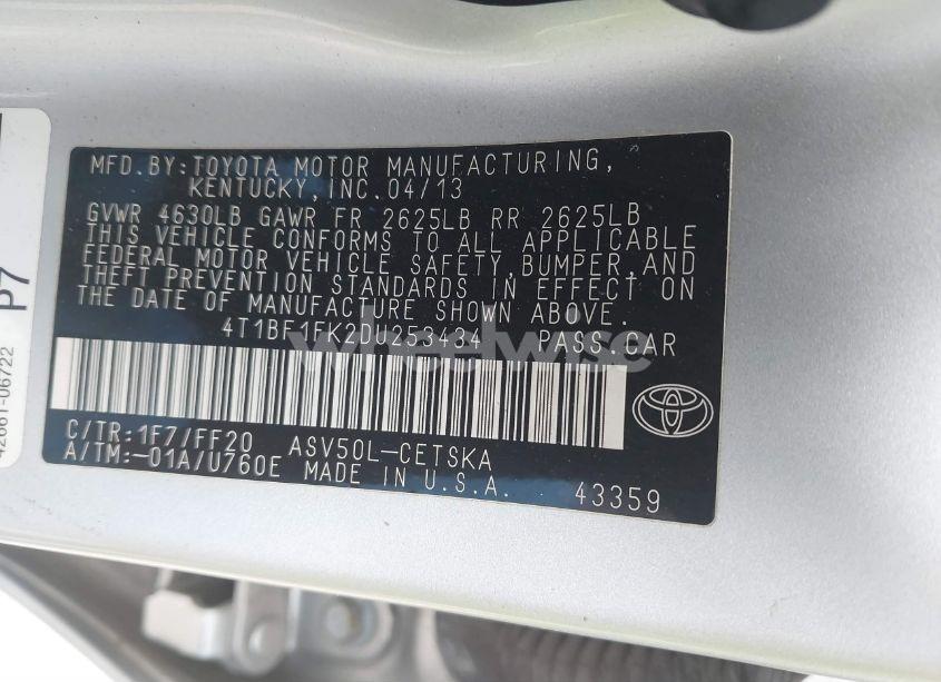 Photo 9 of 2013 Toyota Camry SE (VIN 4T1BF1FK2DU253434)