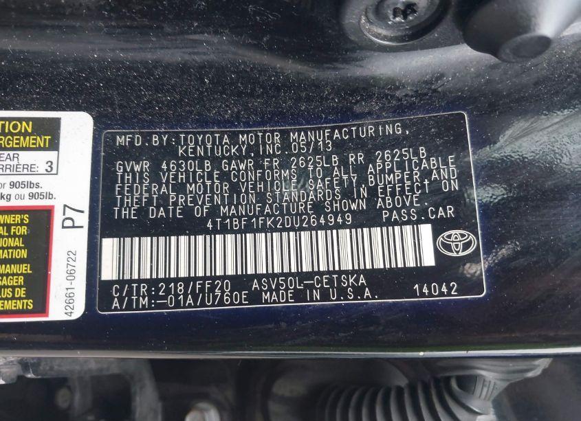 Photo 9 of 2013 Toyota Camry SE (VIN 4T1BF1FK2DU264949)