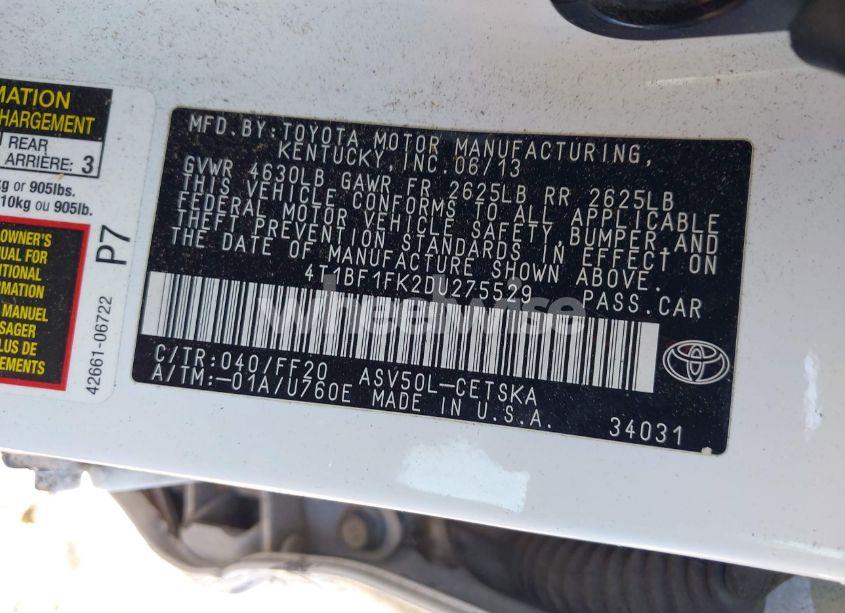 Photo 9 of 2013 Toyota Camry SE (VIN 4T1BF1FK2DU275529)