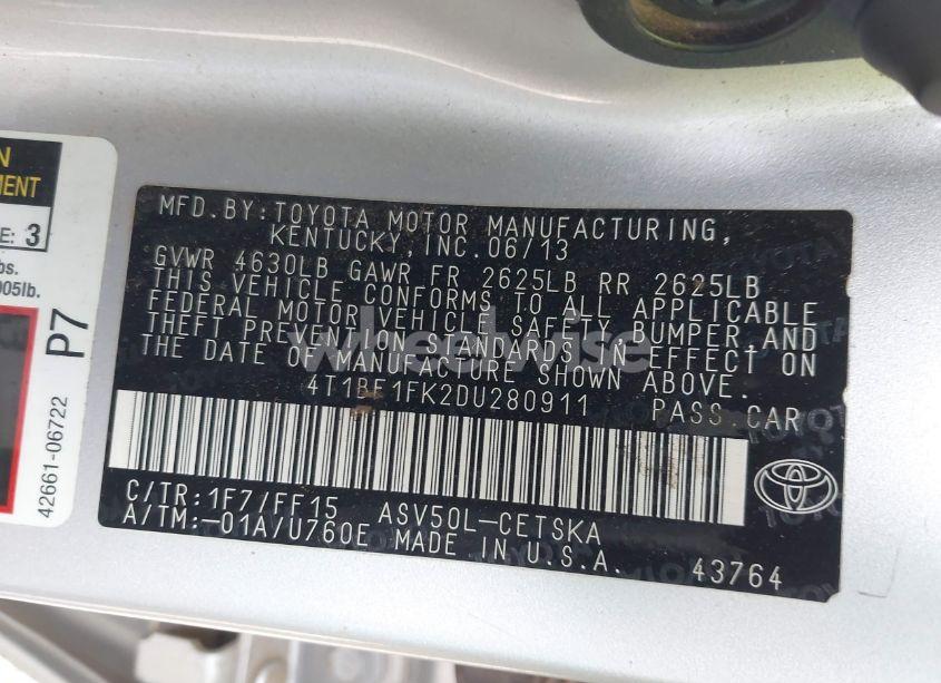 Photo 9 of 2013 Toyota Camry SE (VIN 4T1BF1FK2DU280911)