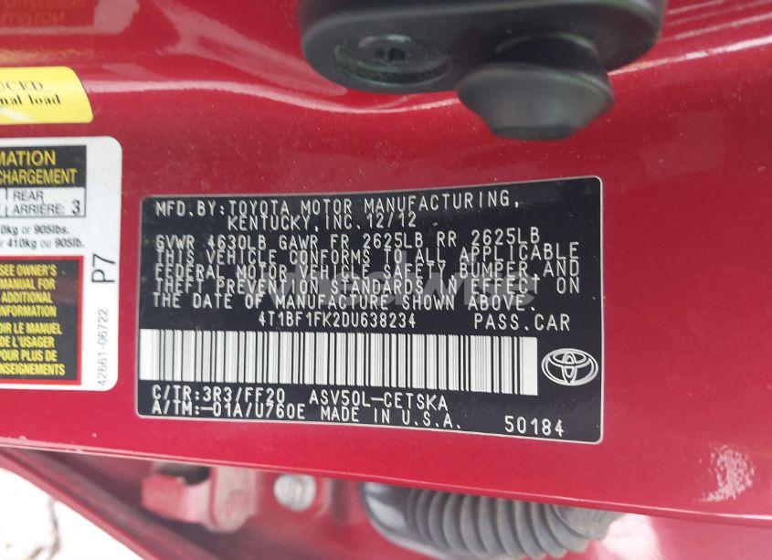 Photo 9 of 2013 Toyota Camry SE (VIN 4T1BF1FK2DU638234)