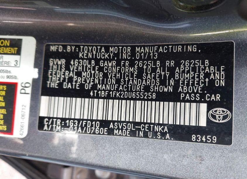 Photo 9 of 2013 Toyota Camry LE (VIN 4T1BF1FK2DU655258)