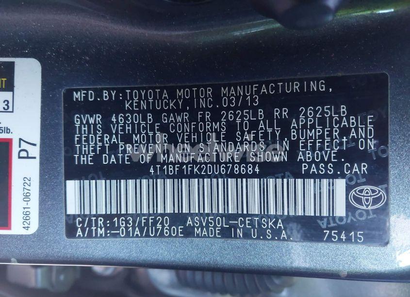 Photo 9 of 2013 Toyota Camry SE (VIN 4T1BF1FK2DU678684)