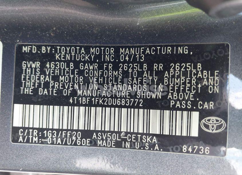Photo 9 of 2013 Toyota Camry SE (VIN 4T1BF1FK2DU683772)