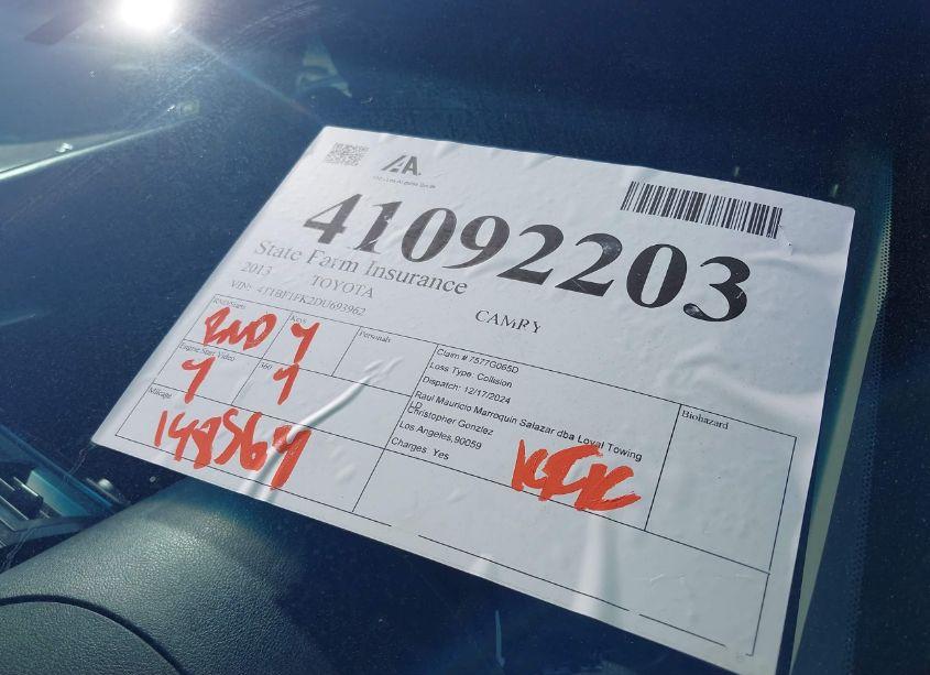 Photo 18 of 2013 Toyota Camry SE (VIN 4T1BF1FK2DU693962)