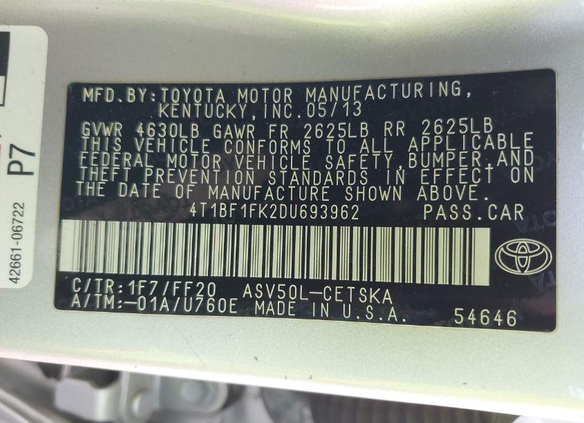 Photo 9 of 2013 Toyota Camry SE (VIN 4T1BF1FK2DU693962)