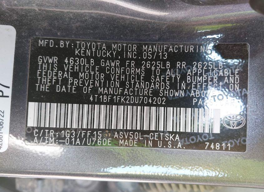 Photo 9 of 2013 Toyota Camry SE (VIN 4T1BF1FK2DU704202)