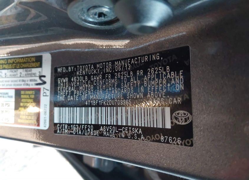 Photo 9 of 2013 Toyota Camry SE (VIN 4T1BF1FK2DU709965)