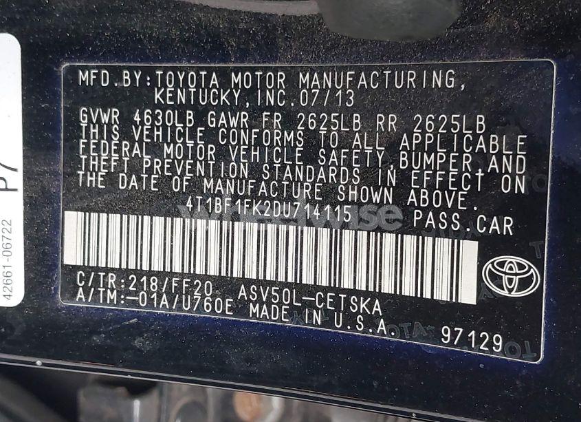 Photo 9 of 2013 Toyota Camry SE (VIN 4T1BF1FK2DU714115)