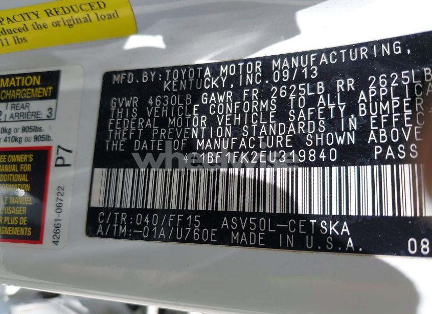 Photo 9 of 2014 Toyota Camry SE (VIN 4T1BF1FK2EU319840)