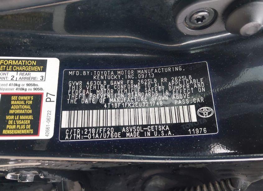 Photo 9 of 2014 Toyota Camry SE (VIN 4T1BF1FK2EU321748)