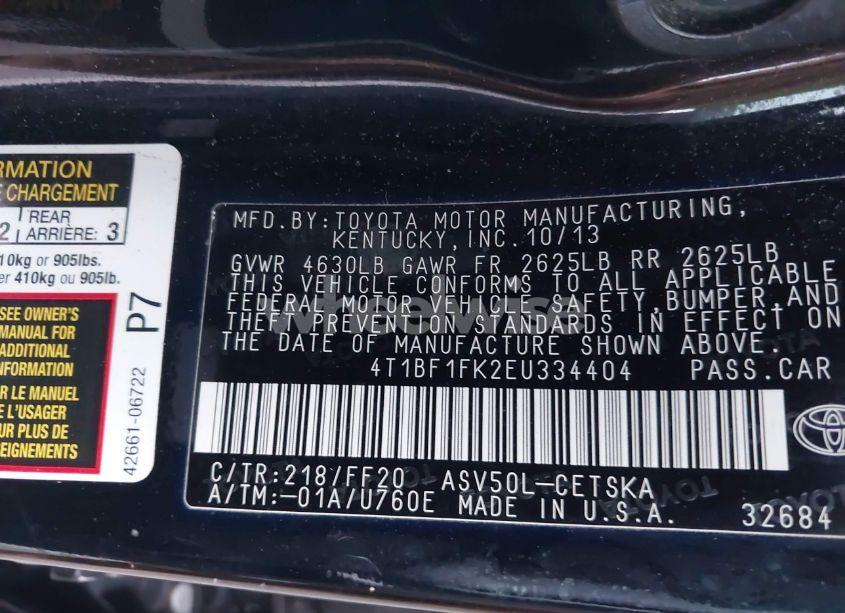 Photo 9 of 2014 Toyota Camry SE (VIN 4T1BF1FK2EU334404)