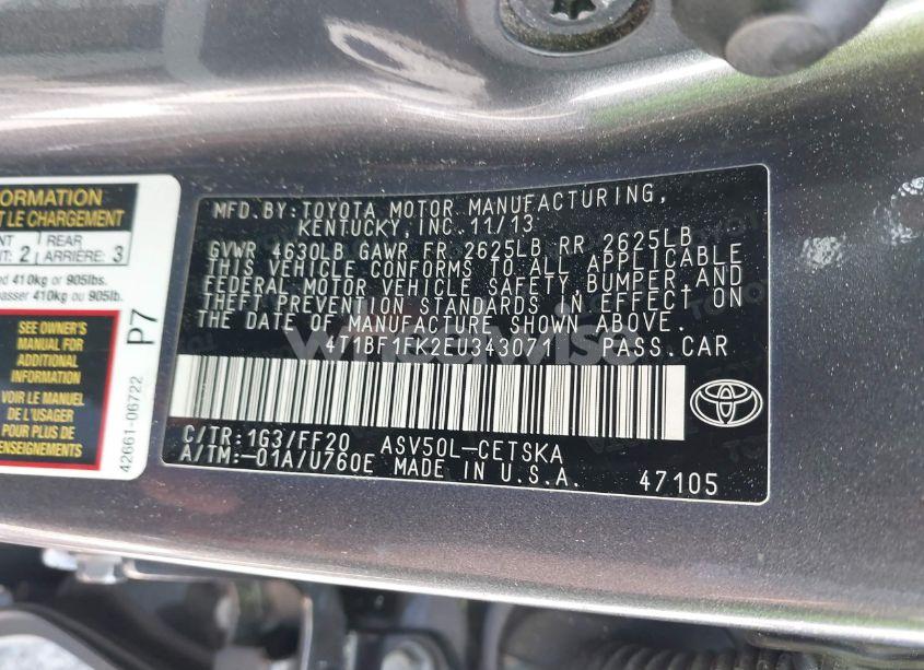 Photo 9 of 2014 Toyota Camry SE (VIN 4T1BF1FK2EU343071)