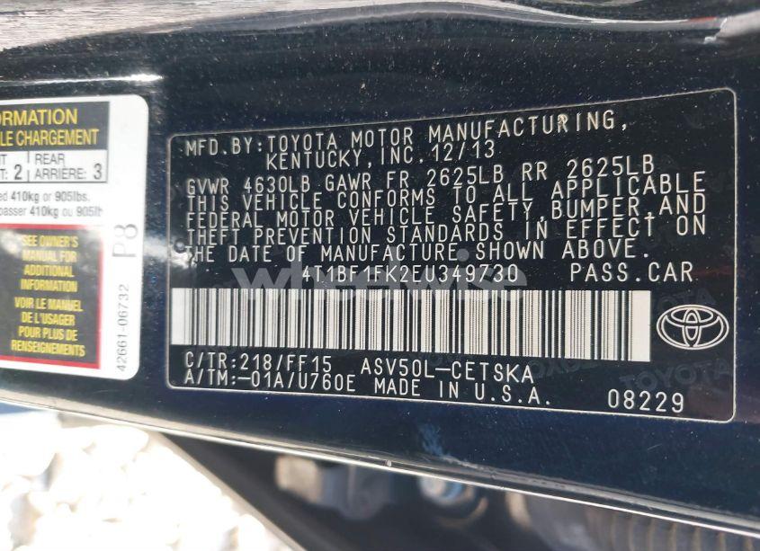 Photo 9 of 2014 Toyota Camry SE SPORT (VIN 4T1BF1FK2EU349730)