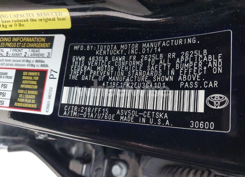 Photo 9 of 2014 Toyota Camry SE (VIN 4T1BF1FK2EU364101)