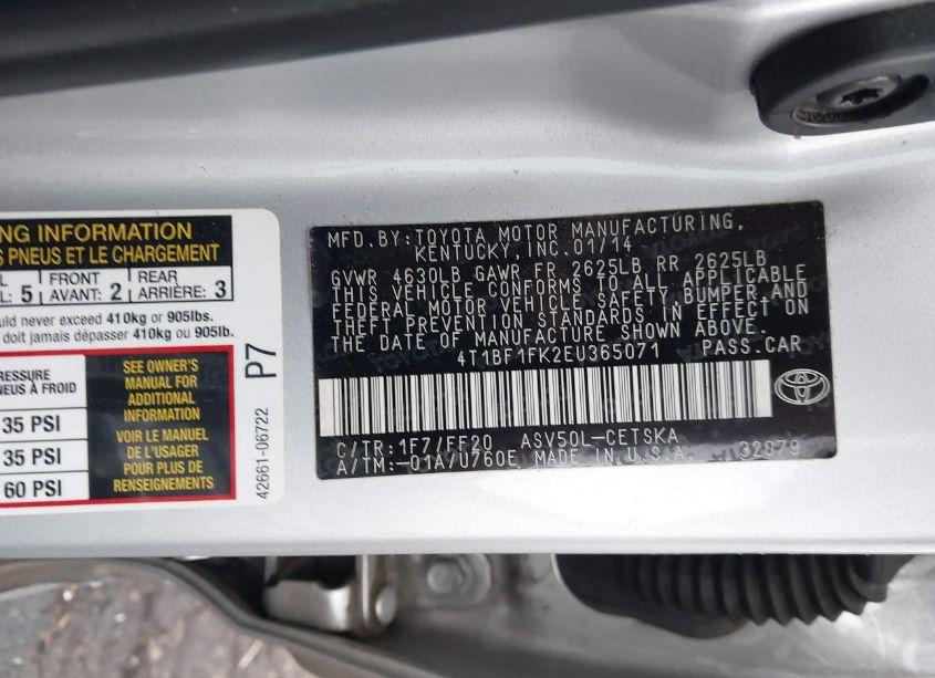 Photo 9 of 2014 Toyota Camry SE (VIN 4T1BF1FK2EU365071)