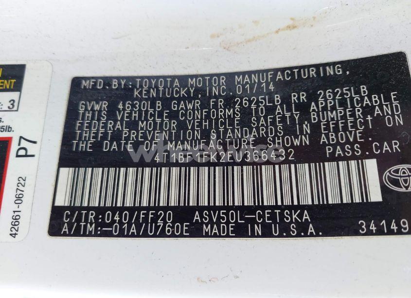 Photo 9 of 2014 Toyota Camry SE (VIN 4T1BF1FK2EU366432)