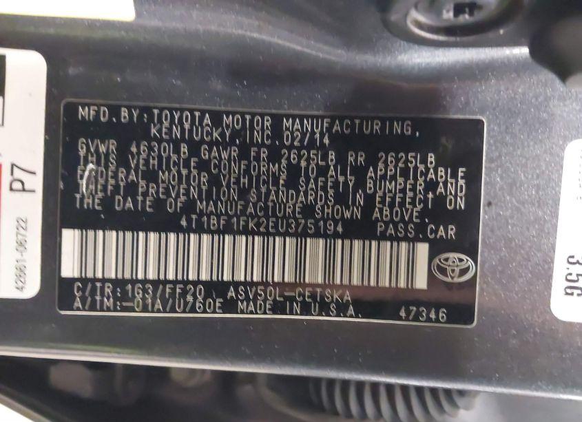 Photo 9 of 2014 Toyota Camry SE (VIN 4T1BF1FK2EU375194)