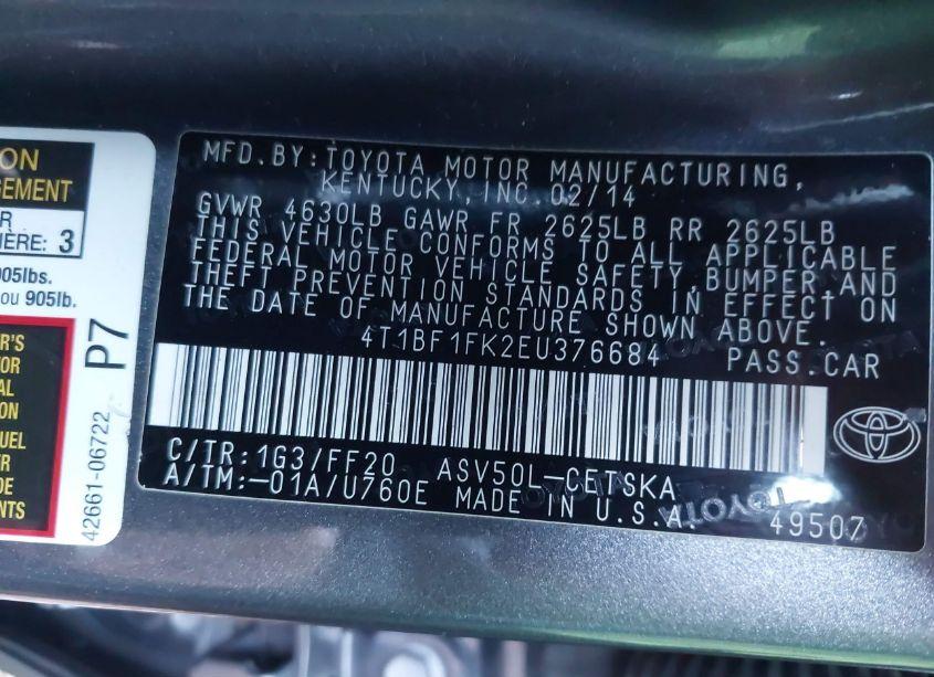 Photo 9 of 2014 Toyota Camry SE (VIN 4T1BF1FK2EU376684)