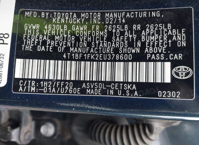 Photo 9 of 2014 Toyota Camry SE SPORT (VIN 4T1BF1FK2EU378600)