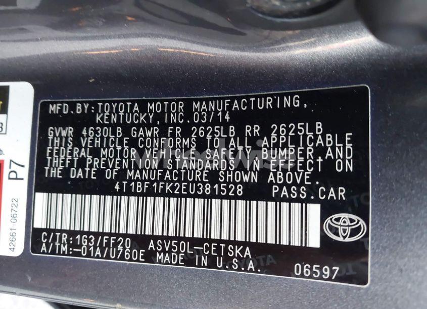 Photo 9 of 2014 Toyota Camry SE (VIN 4T1BF1FK2EU381528)