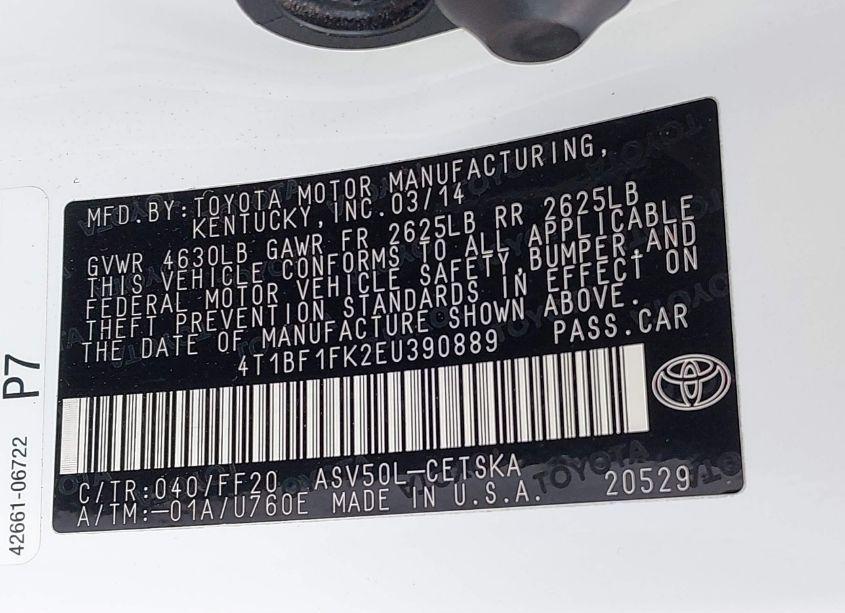 Photo 9 of 2014 Toyota Camry SE (VIN 4T1BF1FK2EU390889)