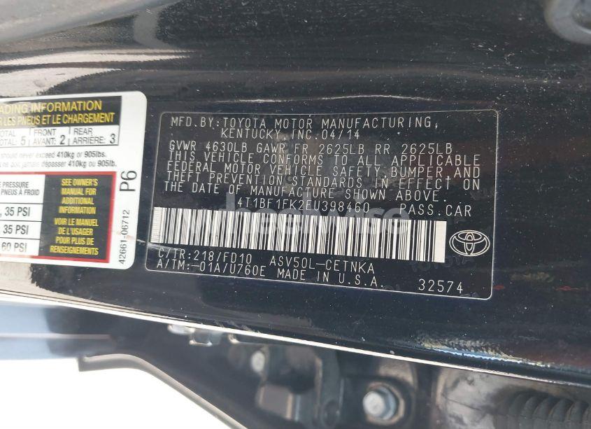 Photo 9 of 2014 Toyota Camry LE (VIN 4T1BF1FK2EU398460)