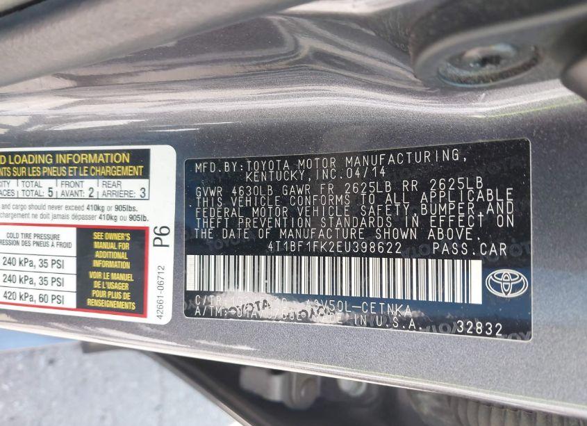 Photo 9 of 2014 Toyota Camry LE (VIN 4T1BF1FK2EU398622)