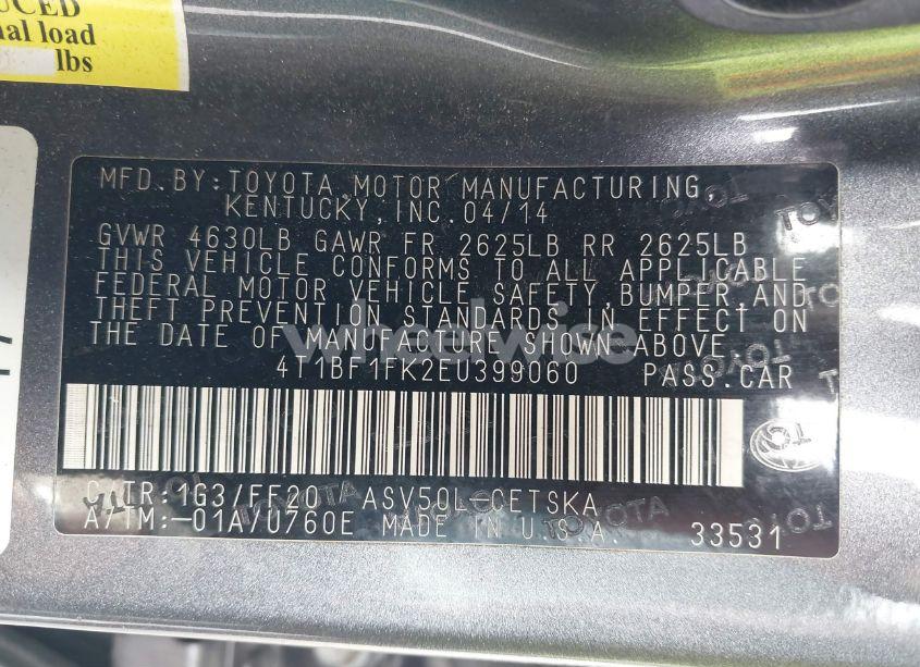 Photo 9 of 2014 Toyota Camry SE (VIN 4T1BF1FK2EU399060)