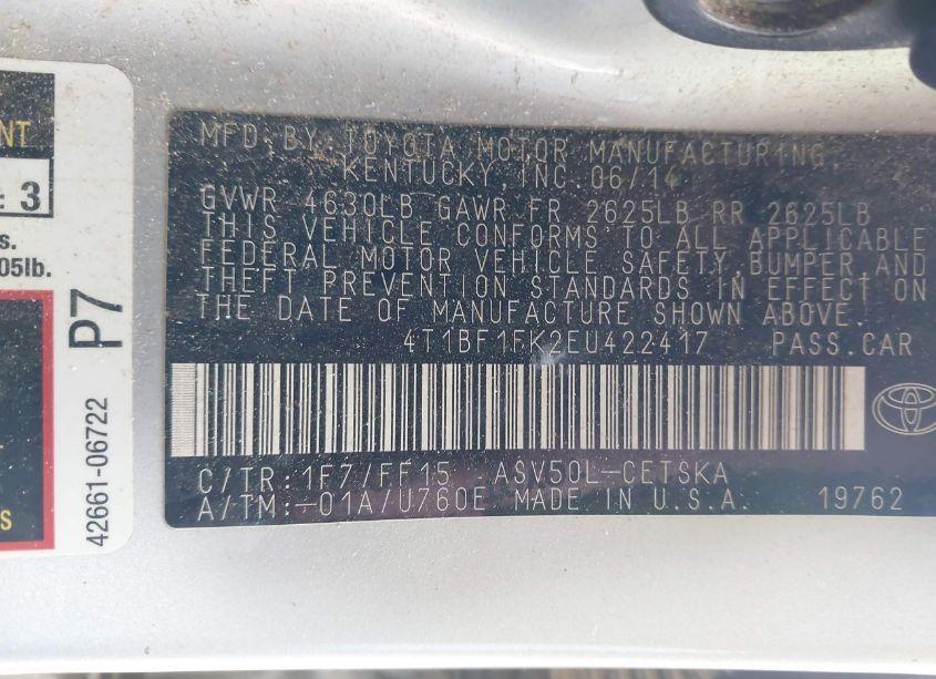 Photo 9 of 2014 Toyota Camry SE (VIN 4T1BF1FK2EU422417)