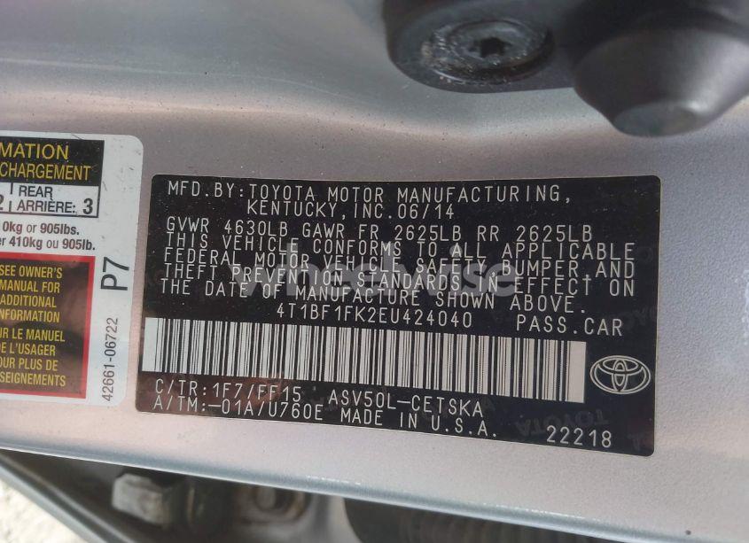 Photo 9 of 2014 Toyota Camry SE (VIN 4T1BF1FK2EU424040)